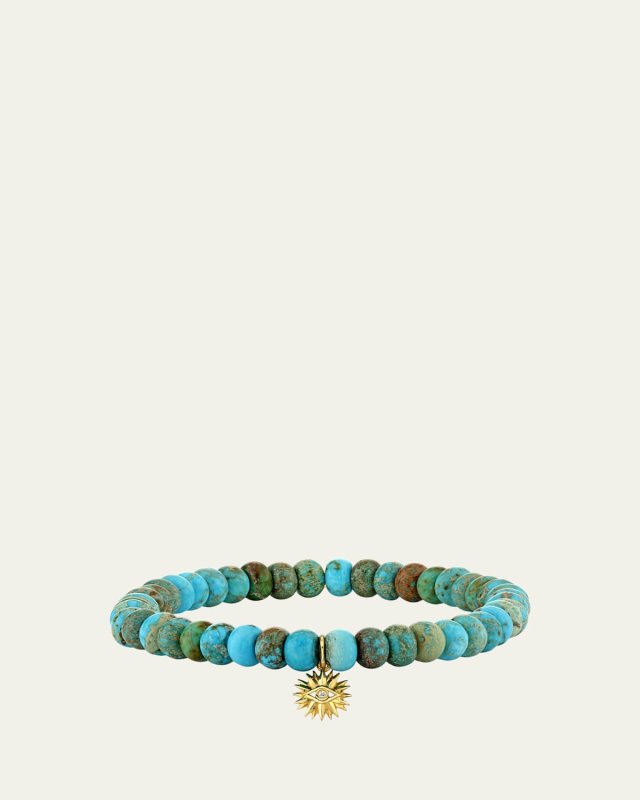 Turquoise and 14K Yellow Gold Evil Eye Diamond Petals Charm Bracelet